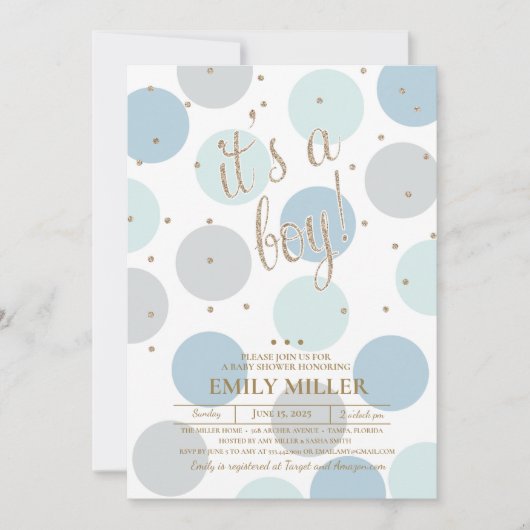 Es ist ein Baby - Graue, Türkis & Blau Babydusche Einladung (Vorderseite)