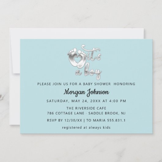 Es ist ein Baby New Baby Dusche Blue Silver Einladung (Vorderseite)