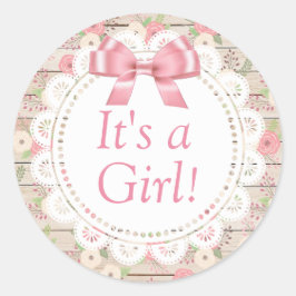 Es ist ein Baby-, Pink- und Tan Wood Babyaufkleber Runder Aufkleber