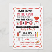 Es ist ein Baby Q für Zwillinge Einladung (Vorderseite)