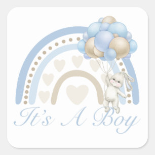 Es ist ein Baby Rainbow Blue Pastel Baby Dusche Quadratischer Aufkleber