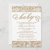 Es ist ein Baby! Rustikale Kraft- & White-Lace-Bab Einladung (Vorderseite)