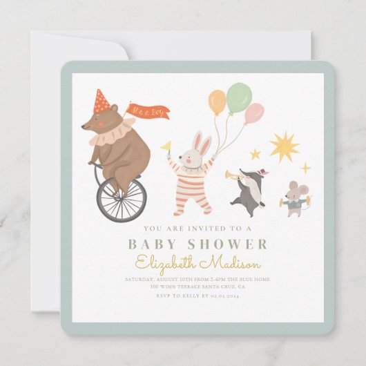 Es ist ein Baby Shower Animal Band Einladung (Vorderseite)