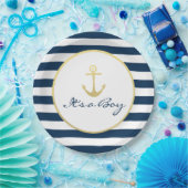 Es ist ein Baby Shower Nautical Navy Stripe Gold Pappteller (Party)