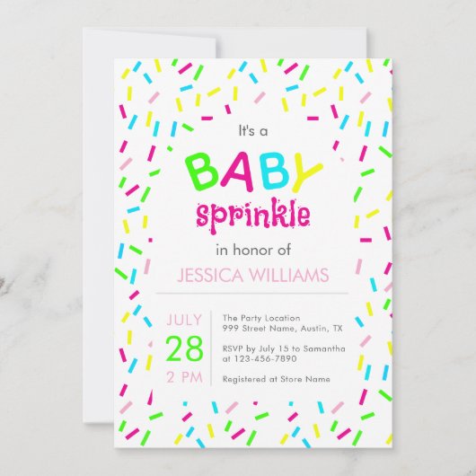 Es ist ein Baby Sprinkle Dusche Regenbogensprinkle Einladung (Vorderseite)