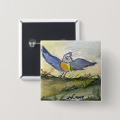 Es ist ein blauer Vogel-Tag Button (Vorne & Hinten)