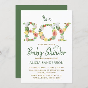 Es ist ein Blumenalphabet von BOYs Drehbuch Babydu Einladung