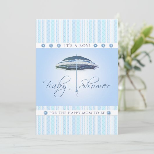 Es ist ein Boy - Baby Dusche - Blauer Schirm Einladung (Stehend Vorderseite)