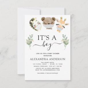 Es ist ein Boy Baby Dusche Woodland Eukalyptus Einladung