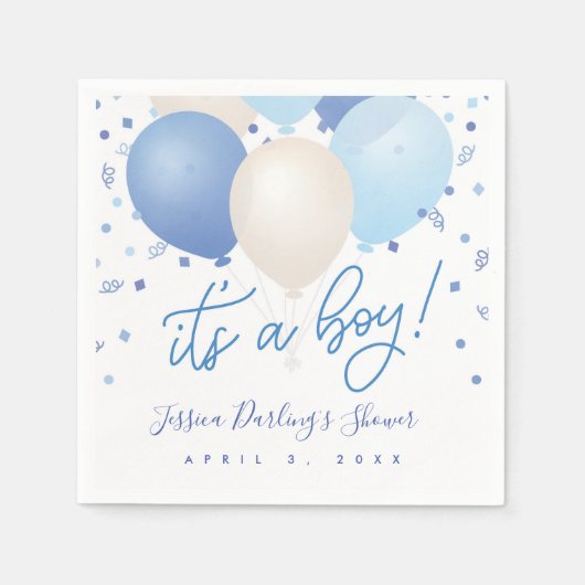 Es ist ein Boy Baby Shower Blue Ballons Serviette (Vorderseite)