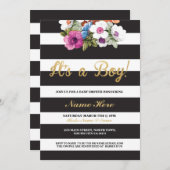 Es ist ein Boy Baby Shower Stripe Gold Floral Einl Einladung (Vorne/Hinten)