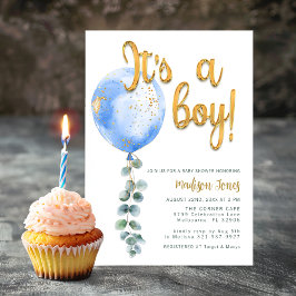 Es ist ein Boy Blue Balloon Baby Shower Gold Scrip Einladung