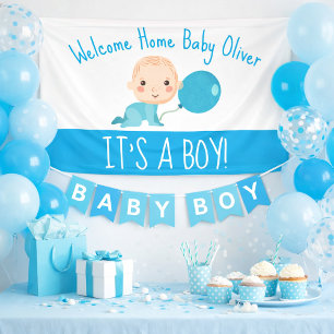 Es ist ein Boy Blue Balloon Welcome Zuhause Banner
