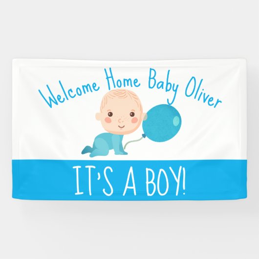 Es ist ein Boy Blue Balloon Welcome Zuhause Banner (Horizontal)