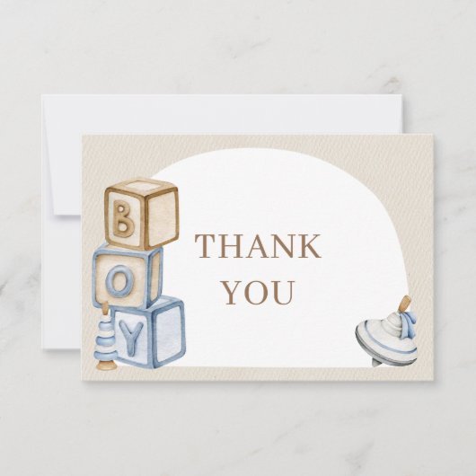 Es ist ein Boy Blue Boho Blocks and Toys Arch Dankeskarte (Vorderseite)