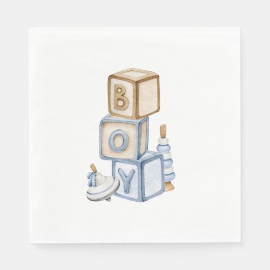 Es ist ein Boy Blue Boho Holzblöcke und Spielzeug Serviette (Vorderseite)