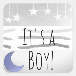 Es ist ein Boy Blue Gray Moon and Stars Quadratischer Aufkleber