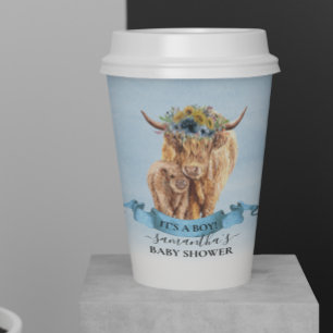 Es ist ein Boy Blue Highland-Kuh-Kalb Baby-Party Pappbecher
