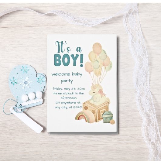 Es ist ein Boy Boho Balloon Blue Baby Dusche Einladung