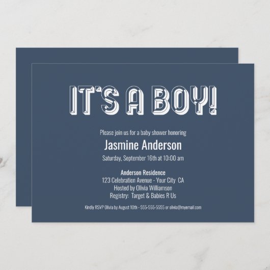 Es ist ein Boy Bold Modern Gray Minimalistisch Bab Einladung (Vorne/Hinten)