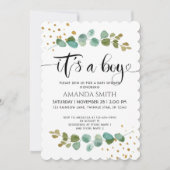 Es ist ein Boy Elegant Boy Eucalyptus Baby Shower Einladung (Vorderseite)