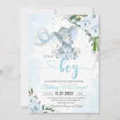 Es ist ein Boy Elephant Blue Balloon Einladung (Vorderseite)