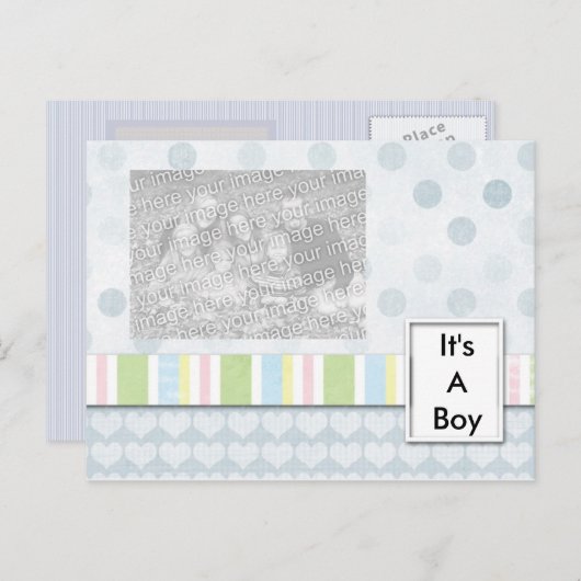 Es ist ein Boy Foto Birth Announcement Template Ankündigungspostkarte (Vorne/Hinten)