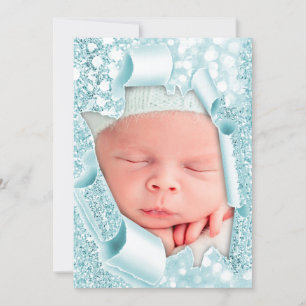 Es ist ein Boy Girl Foto Blue 3D Glitzer Baby Show Einladung