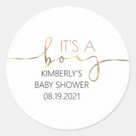 Es ist ein Boy Gold Script Baby Shower Classic Rou Runder Aufkleber