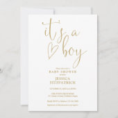 Es ist ein Boy Gold Script Heart Boy Baby Dusche Einladung (Vorderseite)