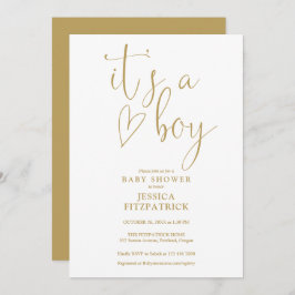 Es ist ein Boy Gold Script Heart Boy Baby Dusche Einladung