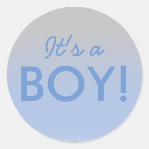 Es ist ein Boy Ombre Blue Silver Baby Shower Stick Runder Aufkleber