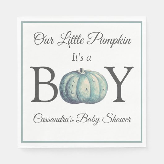 Es ist ein Boy Pumpkin Blue in White Baby Shower Serviette (Vorderseite)