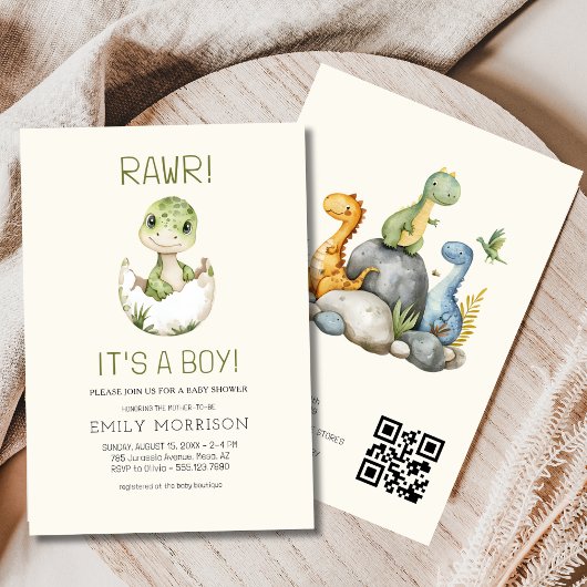 Es ist ein Boy QR Code Niedlich Dinosaur Baby Boy  Einladung