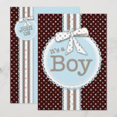Es ist ein Boy Ribbon & Bow Baby Dusche Blue Dots Einladung (Vorne/Hinten)