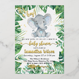 Es ist ein Boy Safari Elephant Baby Shower Real Fo Folieneinladung