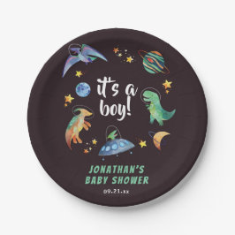Es ist ein Boy Space Dinosaurier Galaxy Baby Showe Pappteller