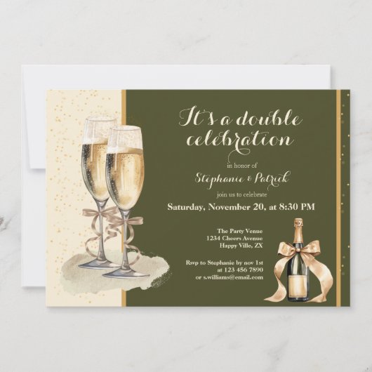 Es ist ein Doppel-Feier Gold Champagner Party Einladung (Vorderseite)