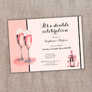 Es ist ein doppeltes Fest Rosa Champagner Geburtst Einladung