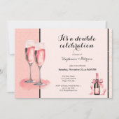 Es ist ein doppeltes Fest Rosa Champagner Geburtst Einladung (Vorderseite)