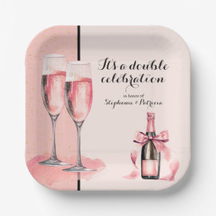 Es ist ein doppeltes Fest Rosa Champagner Geburtst Pappteller