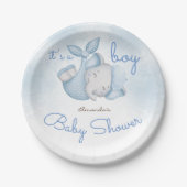 Es ist ein Elefantenjunge, der blau duscht Pappteller (Vorderseite)