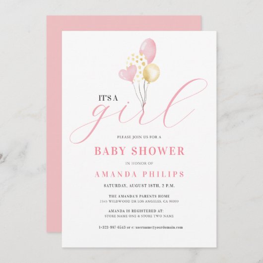 Es ist ein farbenfroher Mädchenballon Save The Date (Vorne/Hinten)