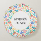 Es ist ein farbenfrohes Baby-Duschlicht Personalis Rundes Kissen (Rückseite)
