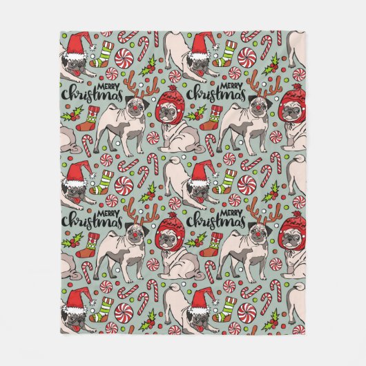 Es ist ein fröhliches Mops-Weihnachtsmuster Fleecedecke (Vorderseite)