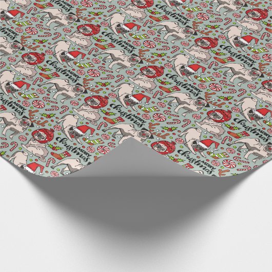 Es ist ein fröhliches Mops-Weihnachtsmuster Geschenkpapier (Ecke)