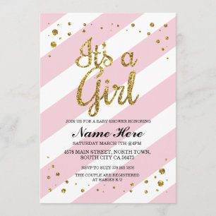 Es ist ein Girl Baby Dusche Pink Stripe Gold Einla Einladung