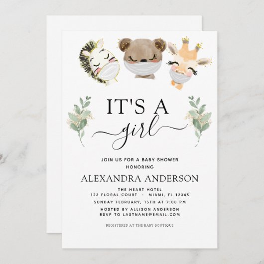 Es ist ein Girl Baby Duwer Woodland Eukalyptus Einladung (Vorne/Hinten)