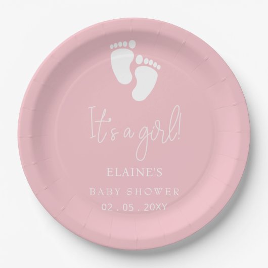 Es ist ein Girl Baby Footprint Niedlich Pink Baby  Pappteller (Vorderseite)