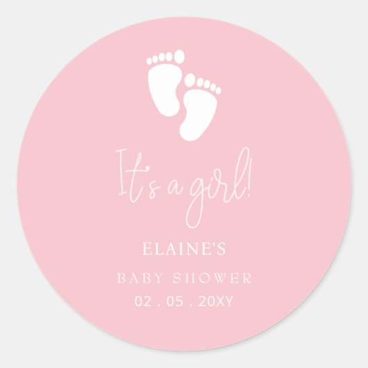 Es ist ein Girl Baby Footprint Niedlich Pink Baby  Runder Aufkleber (Vorderseite)